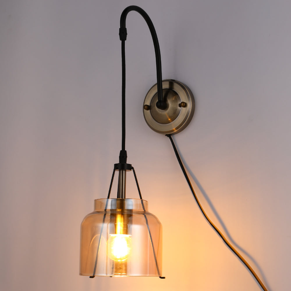 Plug-In Pendant Industrial Dome Wall Light - Amber Glass 2