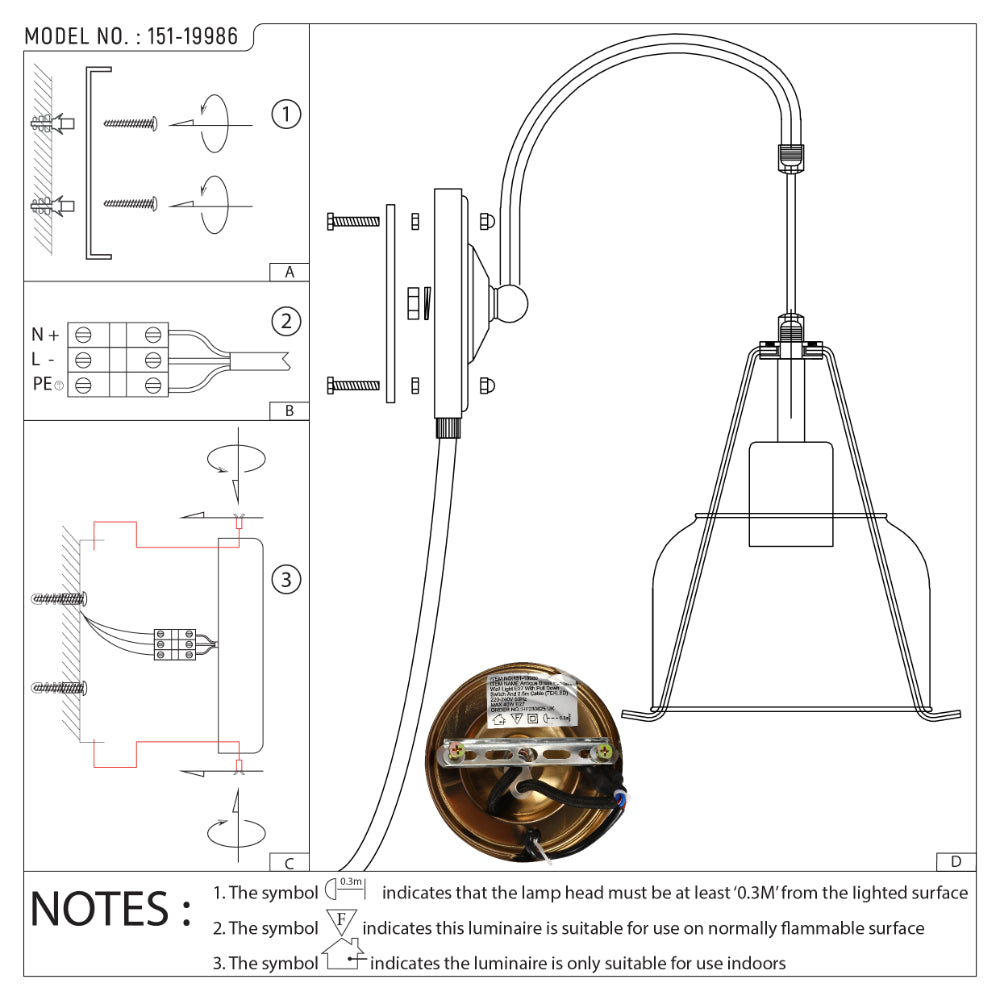 Plug-In Pendant Industrial Dome Wall Light - Amber Glass 8