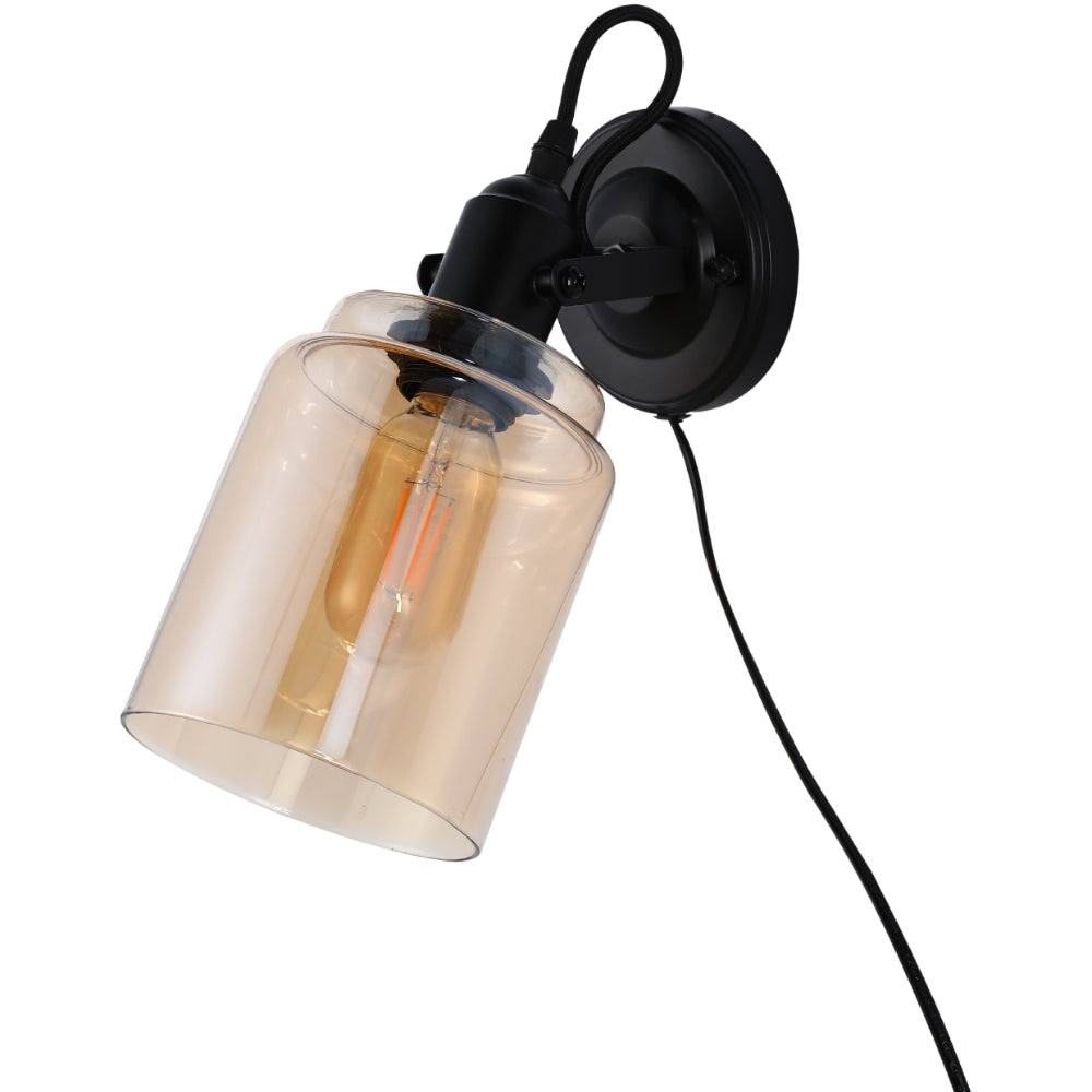 Plugged-In Adjustable Glass Cone Wall Light with Rocker Switch Black 1