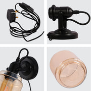 Plugged-In Adjustable Glass Cone Wall Light with Rocker Switch Black 7