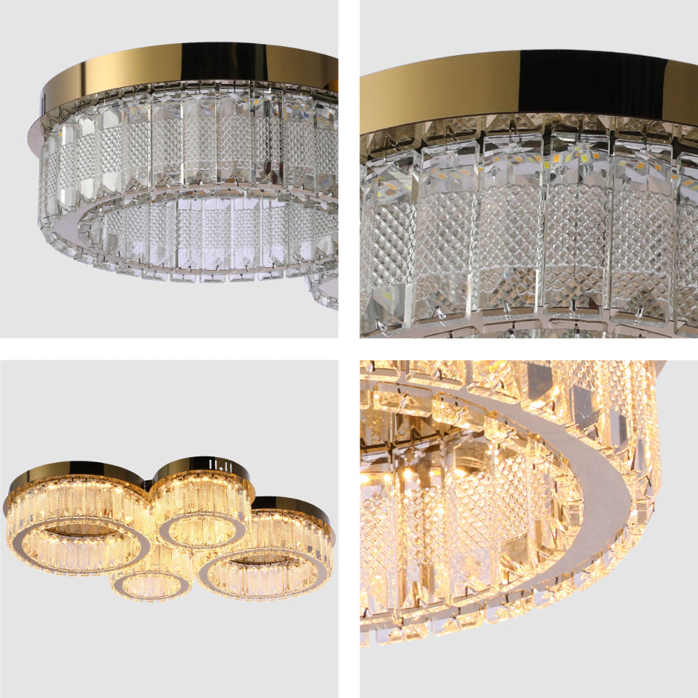 Quadruple-ring Crystal Flush Ceiling Chandelier Light with Remote Control 3 Colour