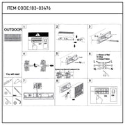 Outdoor lighting installation guide showing electrical connections and wall mounting, with labelled steps from 1 to 9.