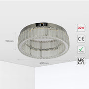 Ring Crystal Chrome Flush Ceiling Chandelier Light with Remote Control 3 Colour 9