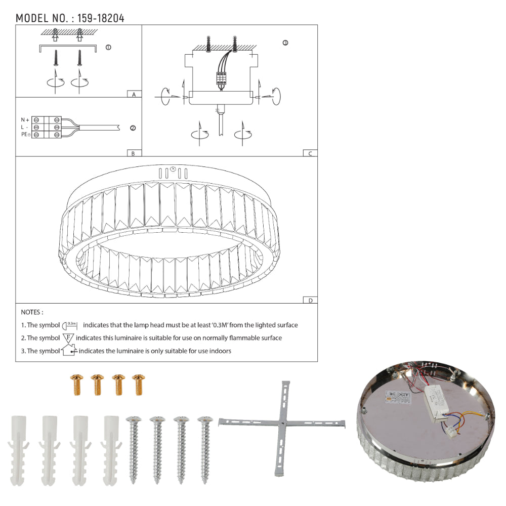 Ring Crystal Chrome Flush Ceiling Chandelier Light with Remote Control 3 Colour 15