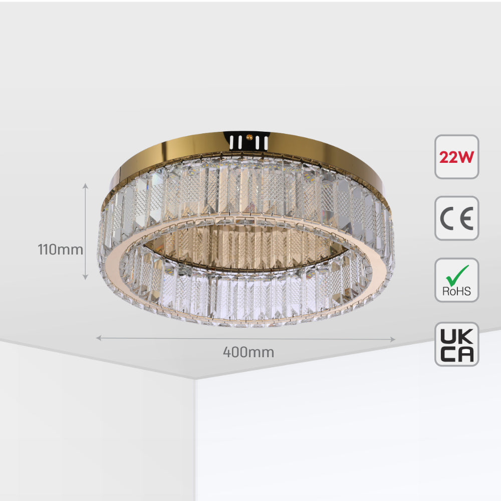 Ring Crystal Gold Flush Ceiling Chandelier Light with Remote Control 3 Colour 9