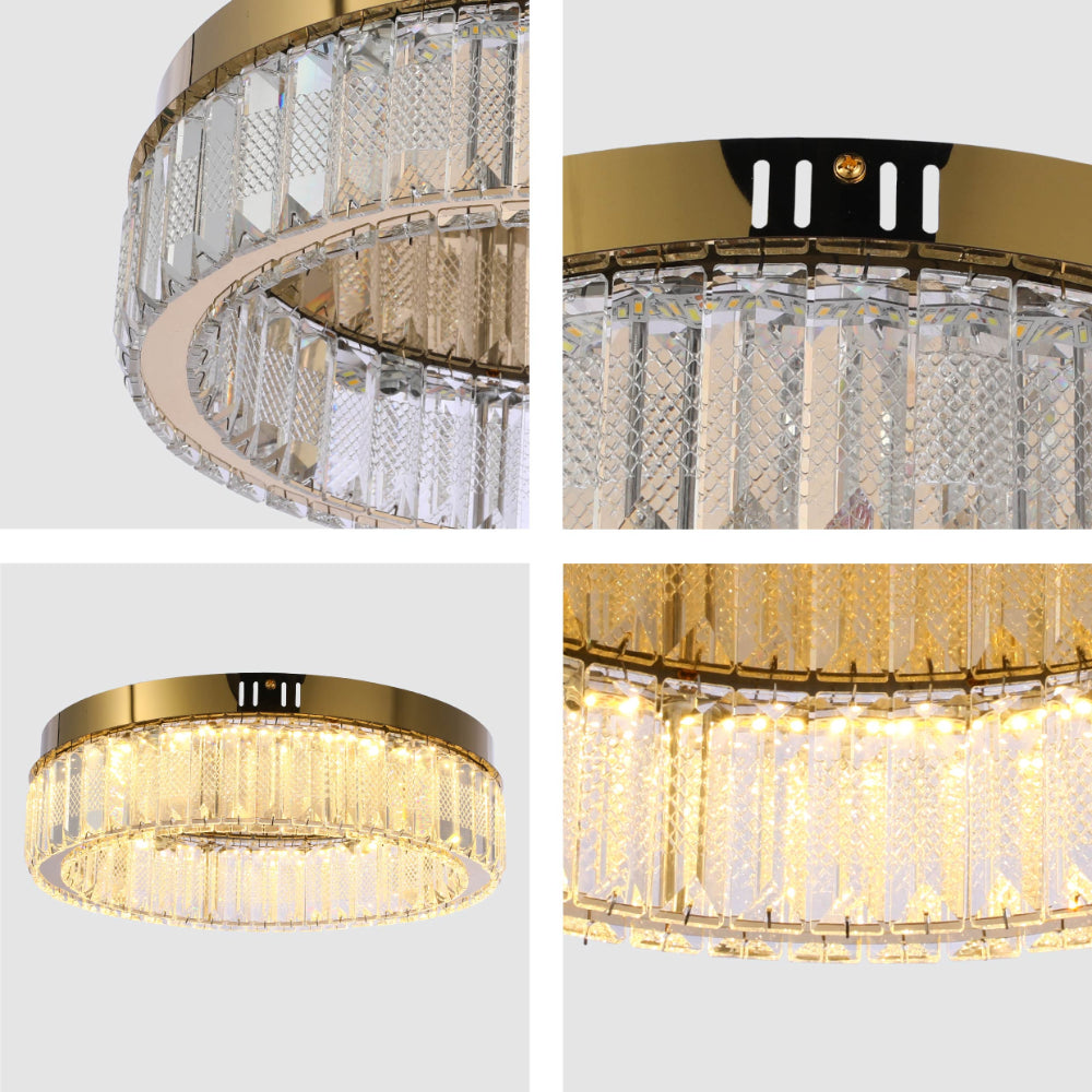 Ring Crystal Gold Flush Ceiling Chandelier Light with Remote Control 3 Colour 13