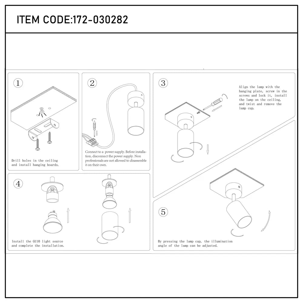 User manual for Rotatable GU10 Surface Mounted Downlight-172-030282