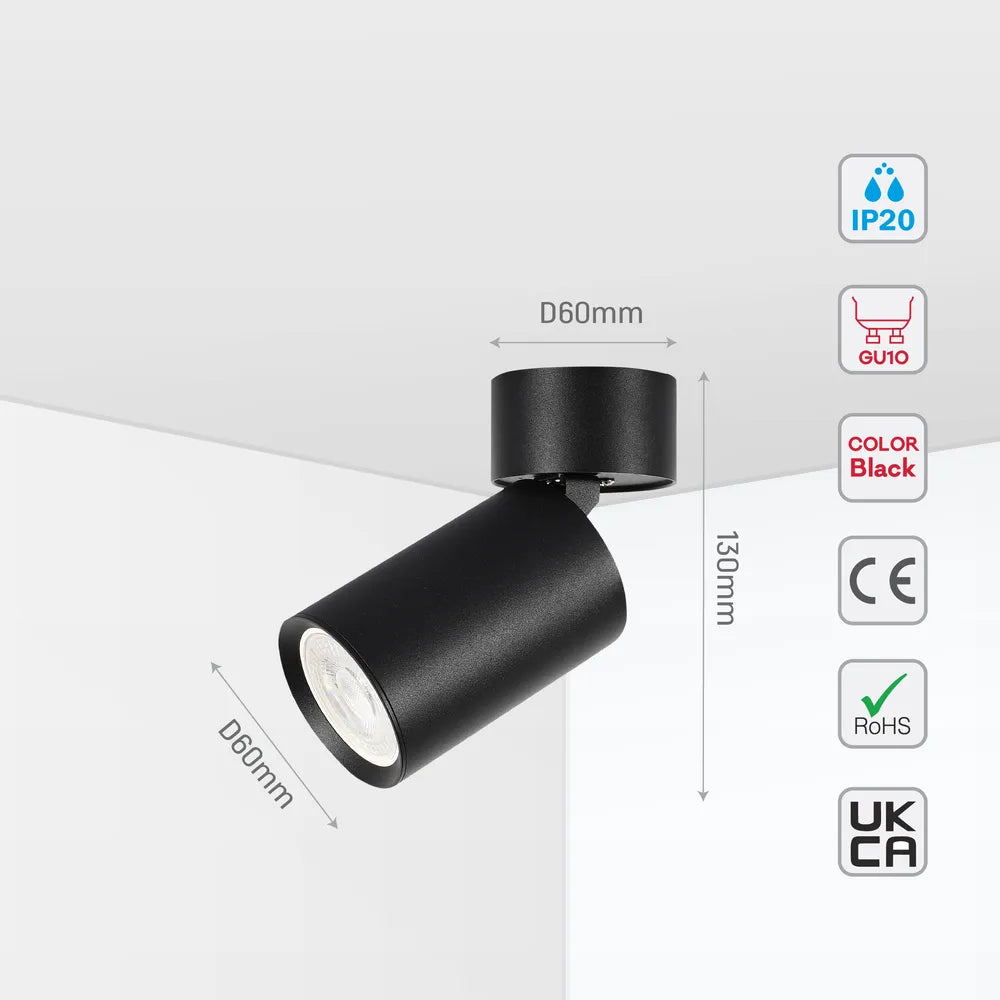 Size and technical specs of the Rotatable & Tiltable GU10 Surface Mounted Downlight-172-03025