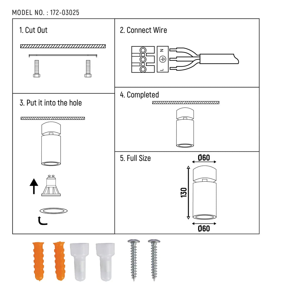 User manual for Rotatable & Tiltable GU10 Surface Mounted Downlight-172-03025