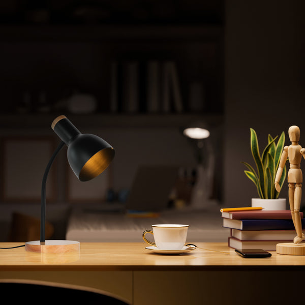 Scandinavian Minimalist Table Lamp with Natural Wood Base