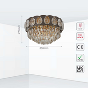 Size and certifications of Luxury Clear Crystal Flush Modern Ceiling Chandelier Light Gold | TEKLED 159-18007