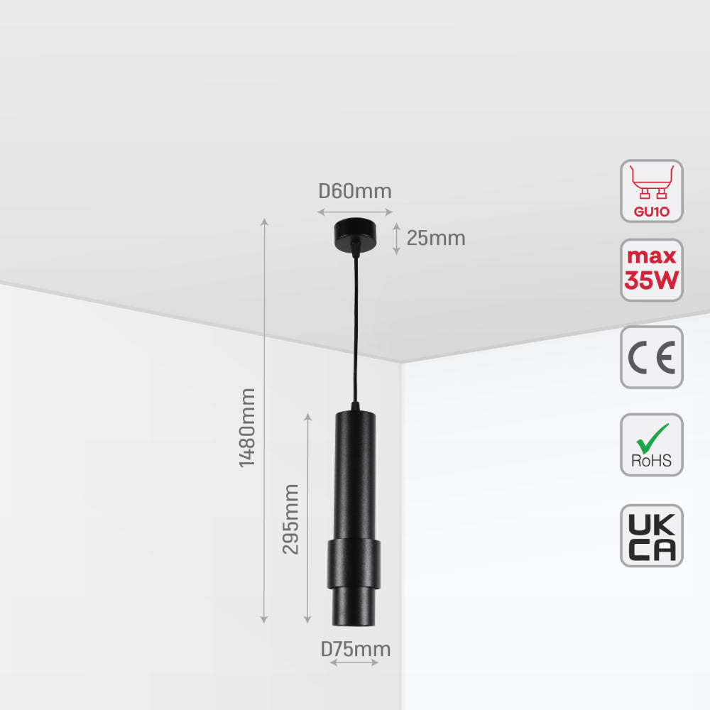 Sleek Cylinder Pendant Downlight GU10, Pendant Downlight, TEKLED 9