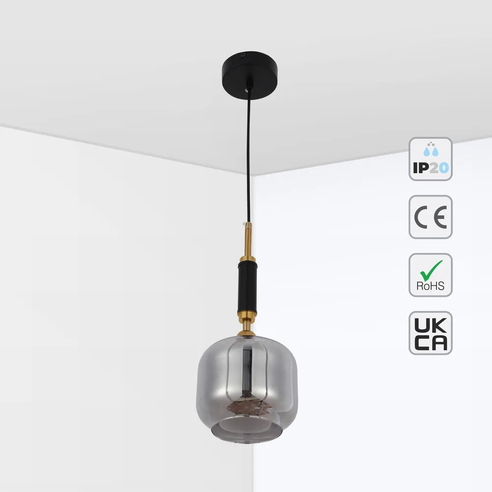 Size and technical specs of the Smoky Eclipse Glass Pendant Light-159-18306