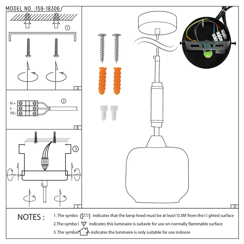 User manual for Smoky Eclipse Glass Pendant Light-159-18306