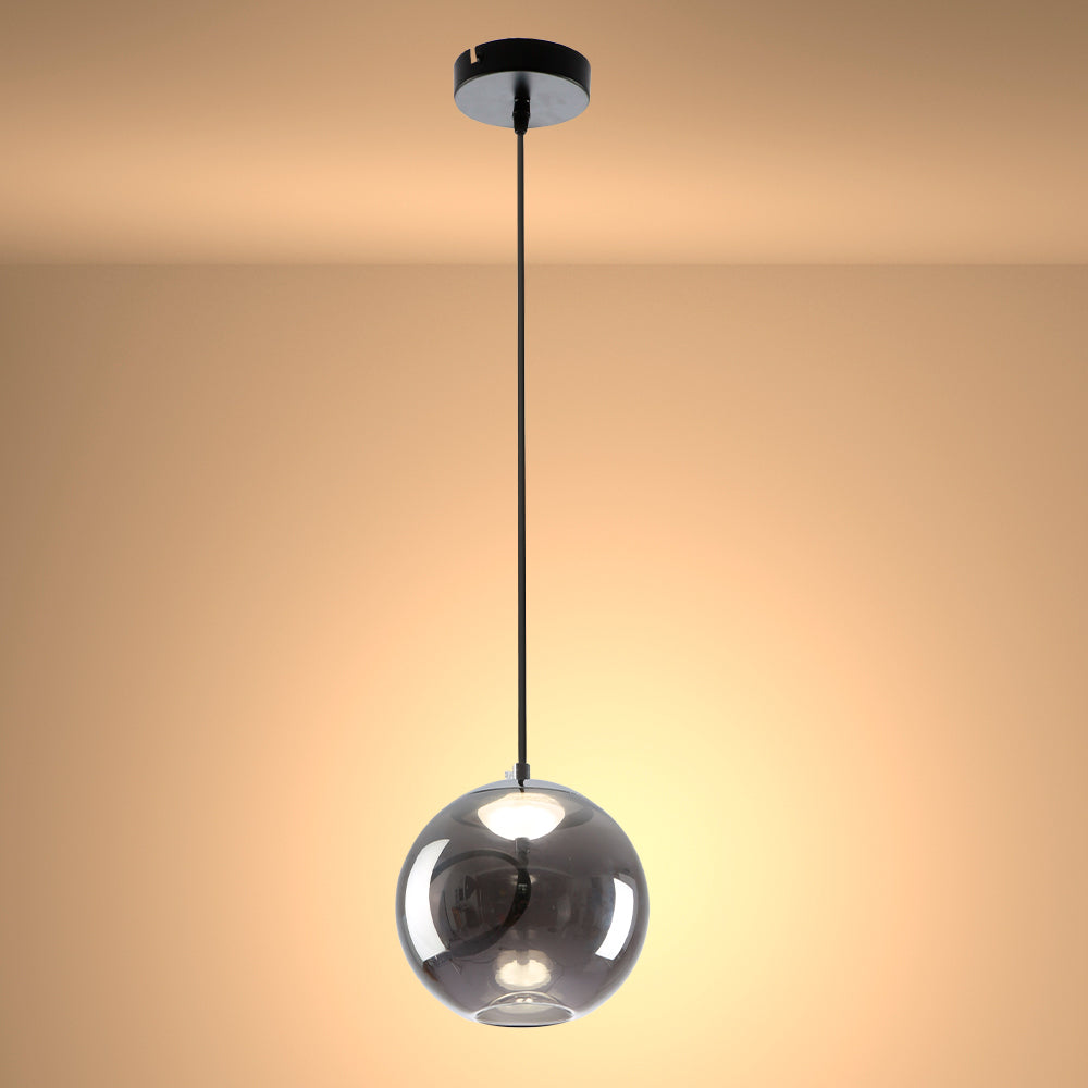 Modern Contemporary Smoky Glass Pendant Ceiling Light with Built-in LED Globe Cylinder Dome
