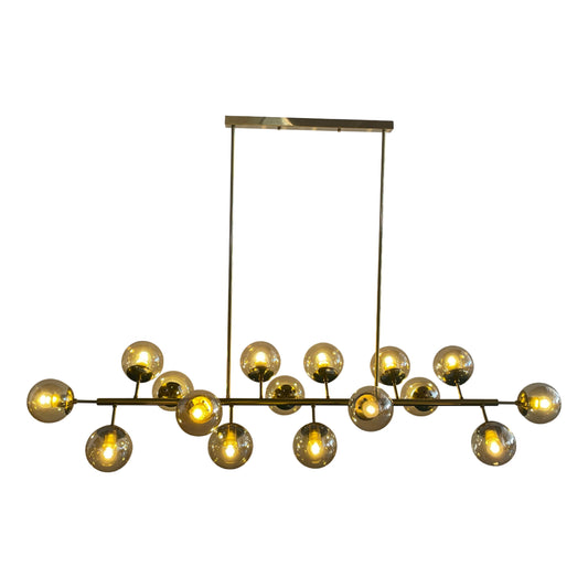 16 globe molecule model gold body amber glass ceiling light