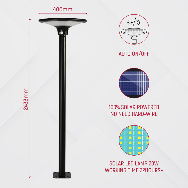 auto on-off sun set and sun rise TEKLED Solar LED Post-Top Area Light 20W 4000K - Black