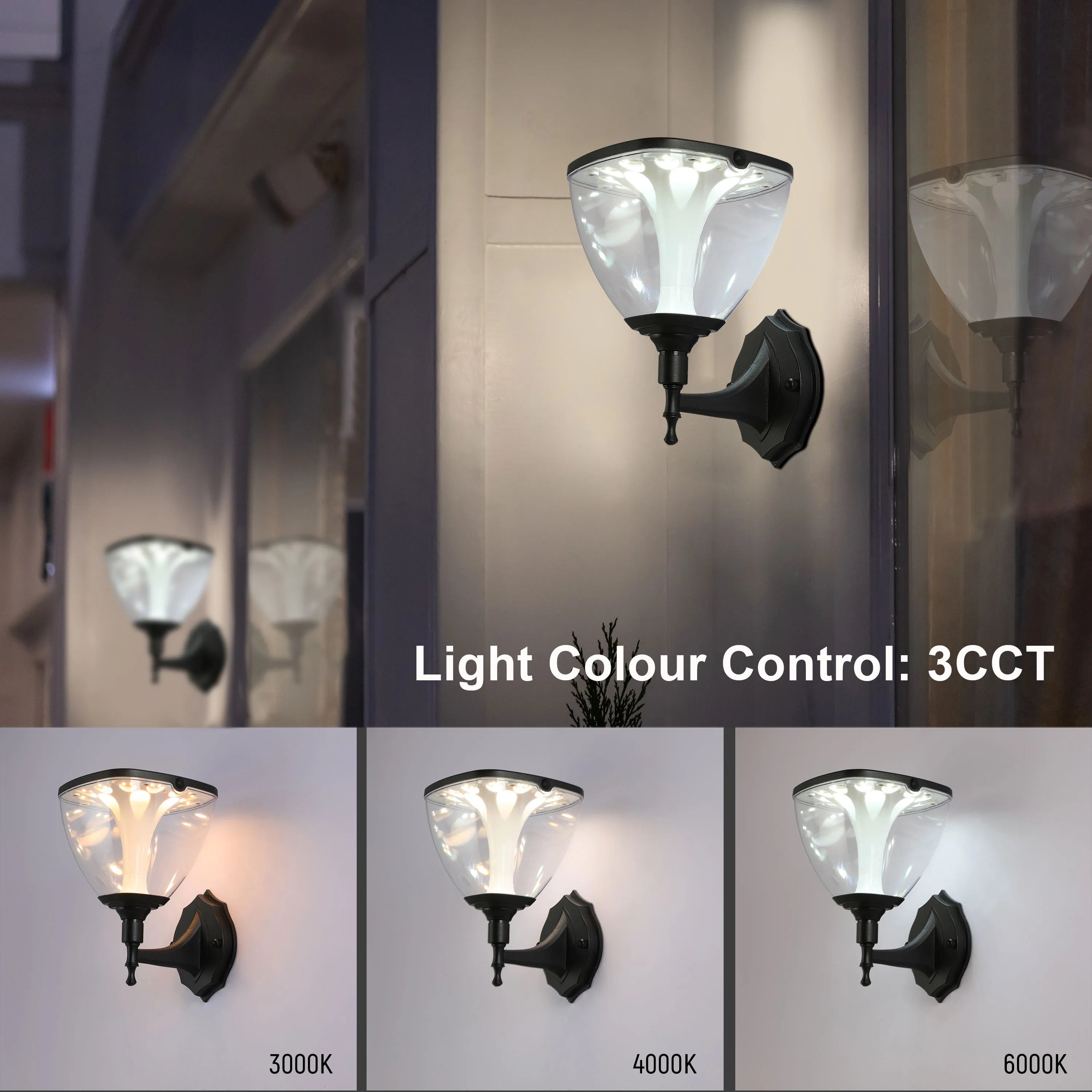 Solar Wall Lantern, Vintage-Inspired, 3CCT Color, Motion Sensor, Rechargeable Outdoor Lighting, Outdoor Wall Light, TEKLED