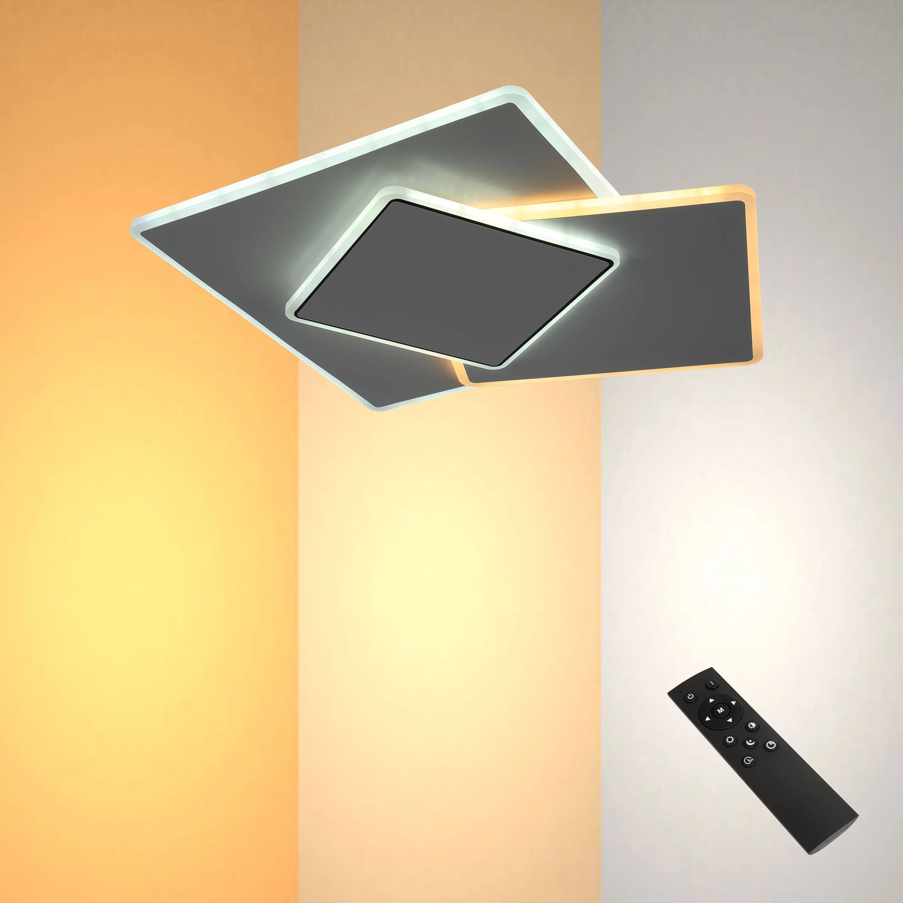 Staggered Trio Square LED Ceiling Light, CCT Tunable with Remote, 72W, Flush Mount, LED Flush Ceiling Light, TEKLED