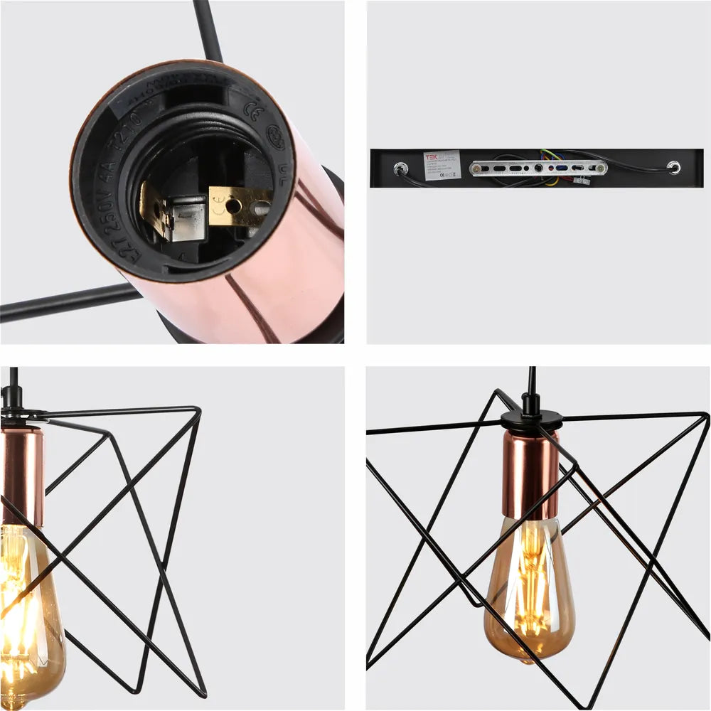 Close shot of the Star Cage Pendant Light with Rose Gold Accent and Black Metal Frame-159-17028