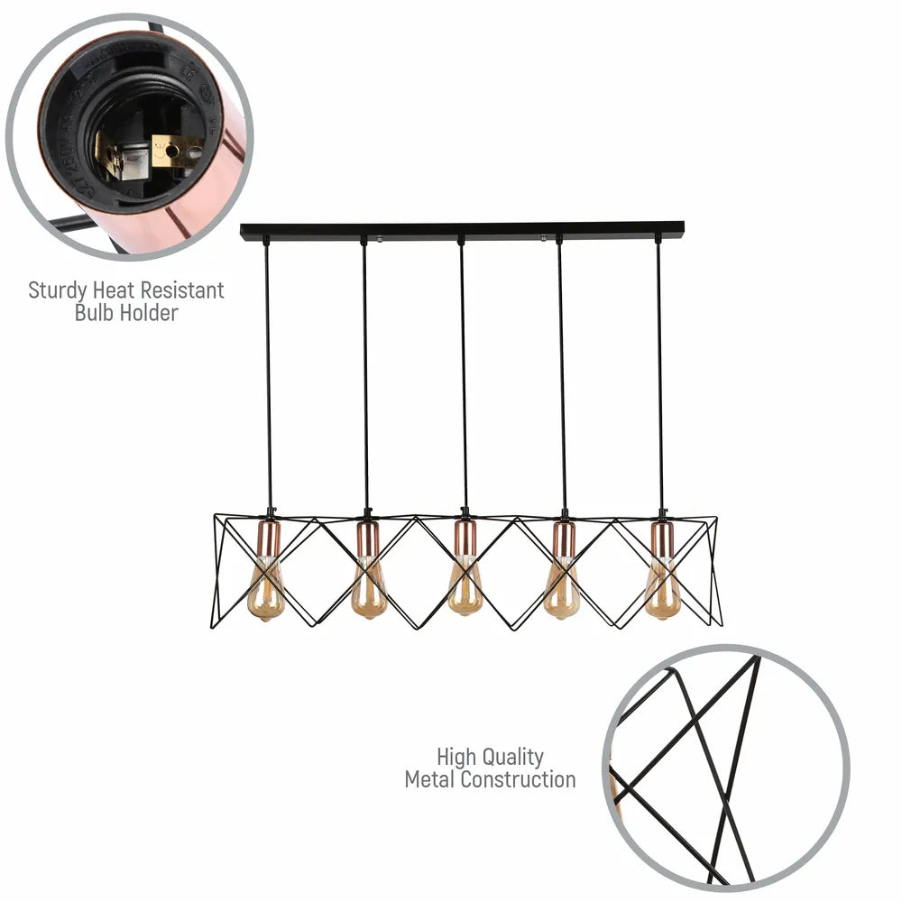 Details of the Star Cage Pendant Light with Rose Gold Accent and Black Metal Frame-159-17030