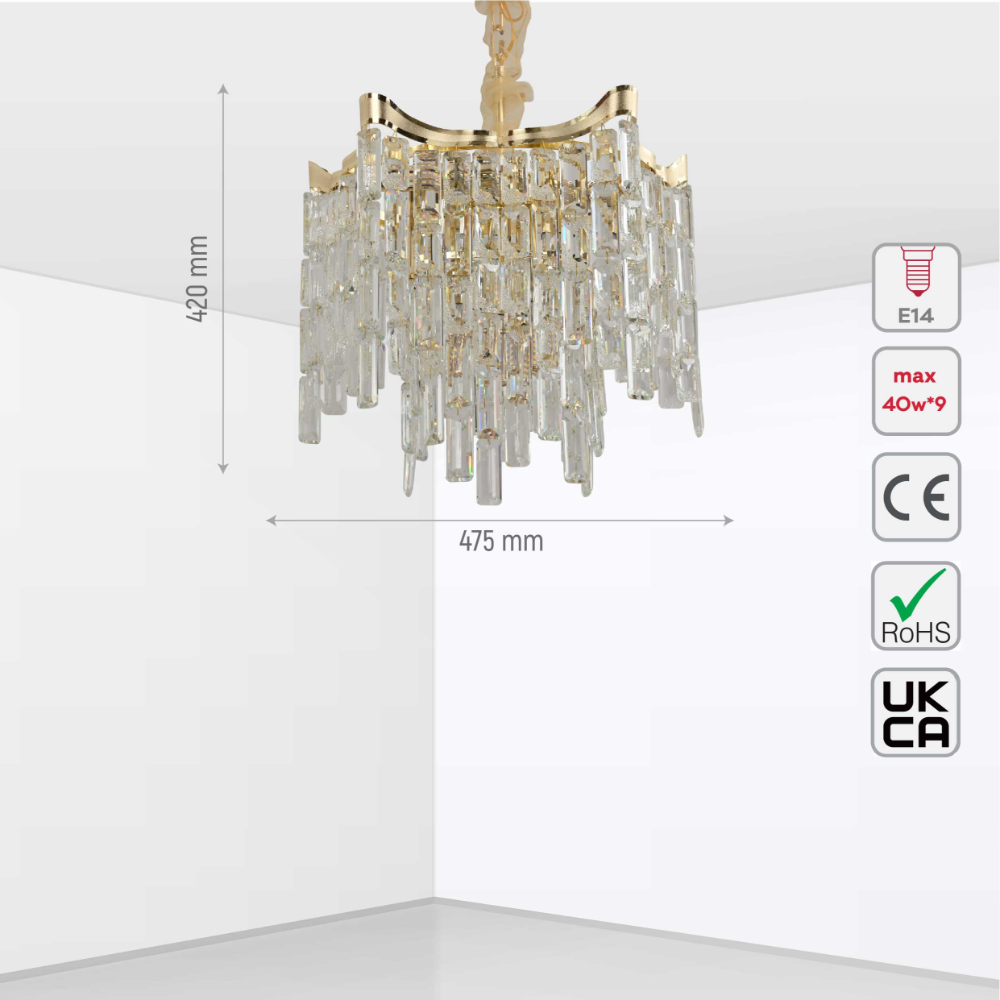 Size and tech specs of Star Crystal Chandelier Ceiling Light | TEKLED 159-18079