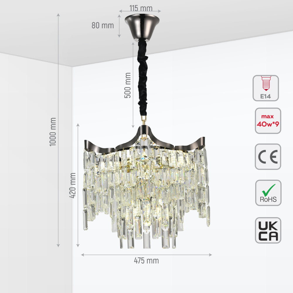 Size and tech specs of Star Crystal Chandelier Ceiling Light | TEKLED 159-18080