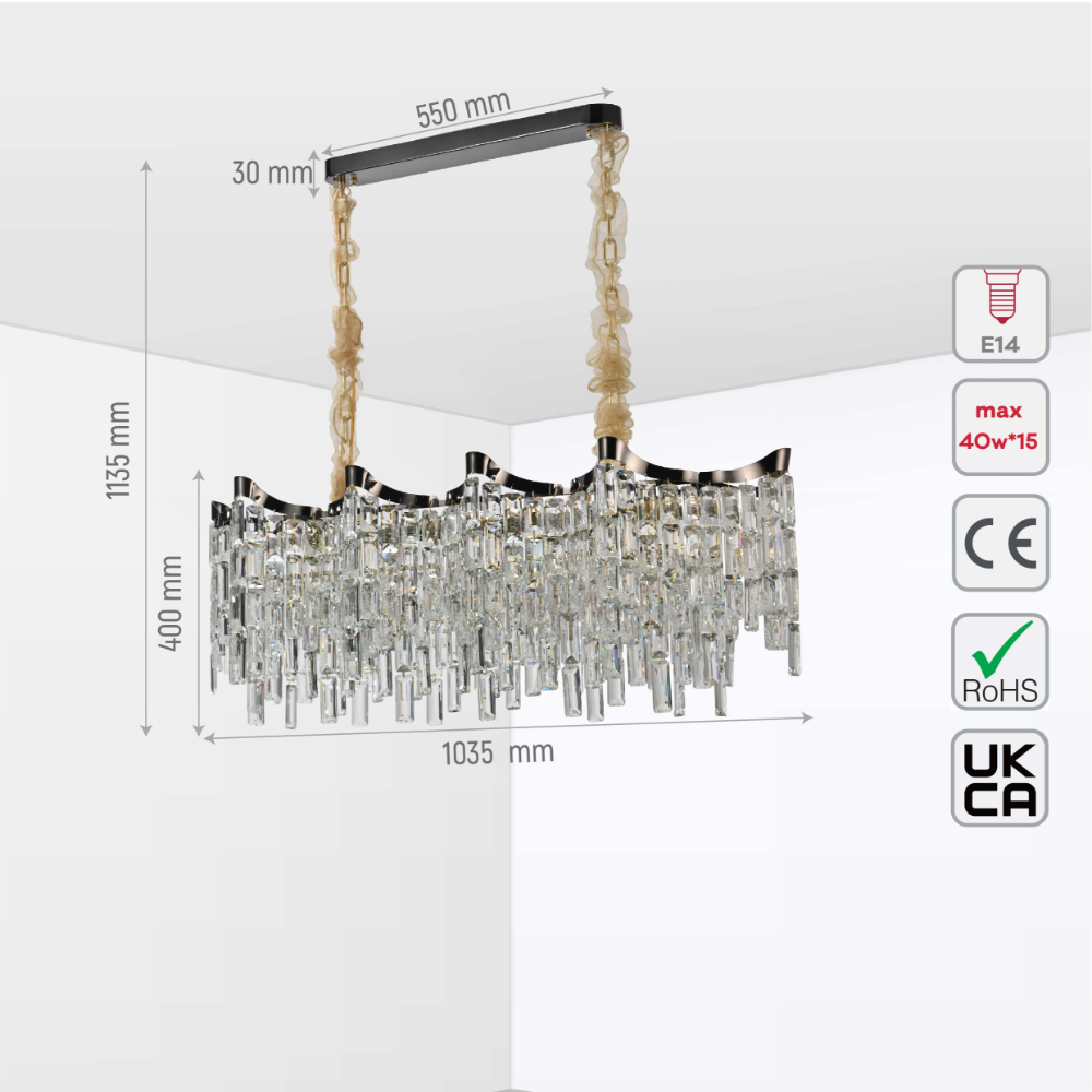 Size and tech specs of Star Crystal Chandelier Ceiling Light | TEKLED 159-18081
