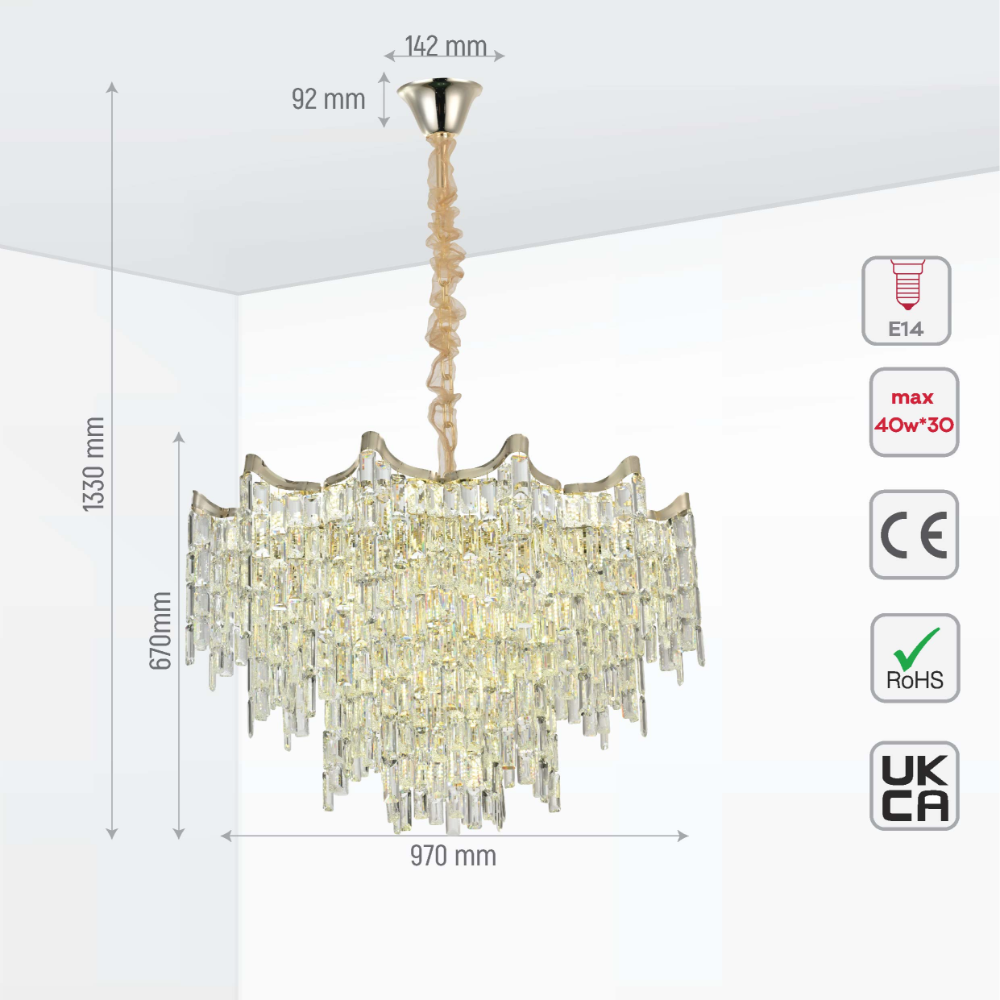 Size and tech specs of Star Crystal Chandelier Ceiling Light | TEKLED 159-18087