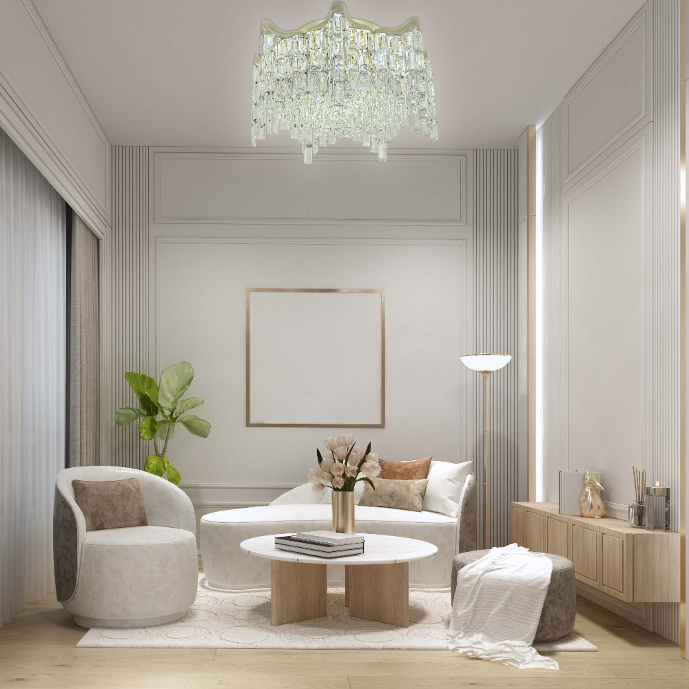 Living room kitchen bedroom use of Star Crystal Flush Chandelier Ceiling Light | TEKLED 159-18057