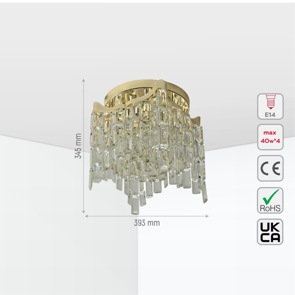 Size and tech specs of Star Crystal Flush Chandelier Ceiling Light | TEKLED 159-18055