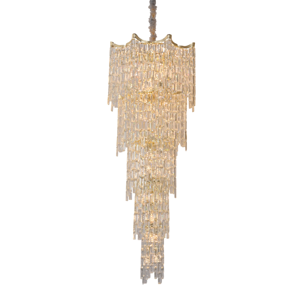 Main image of Star Crystal Staircase Chandelier Ceiling Light Gold