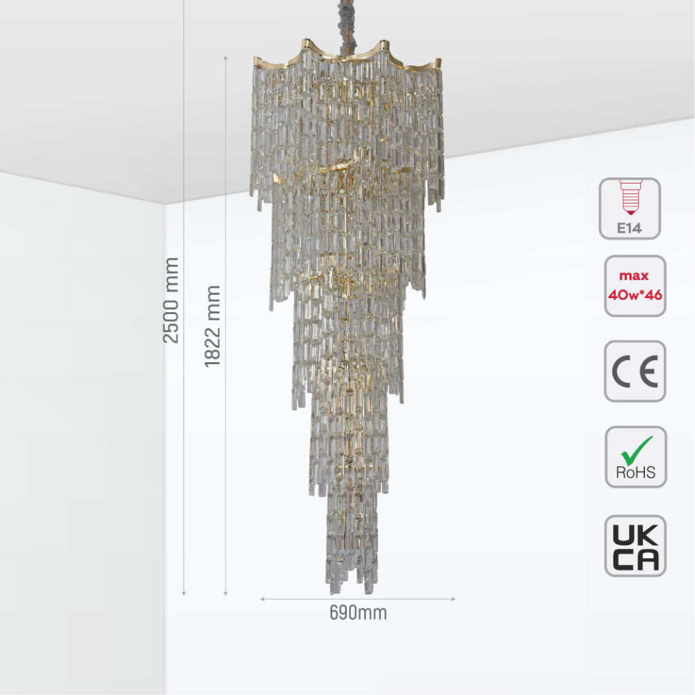 Size of Star Crystal Staircase Chandelier Ceiling Light Gold
