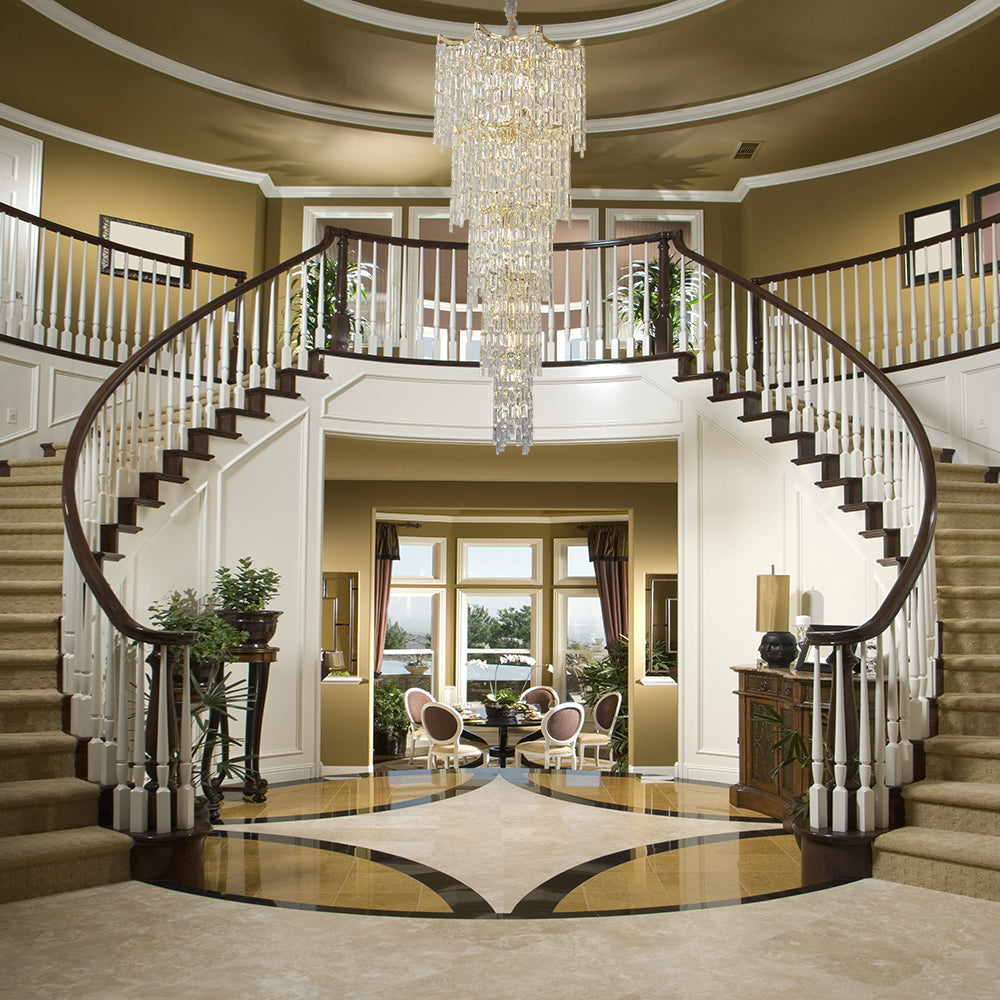 Double stair and Star Crystal Staircase Chandelier Ceiling Light Gold