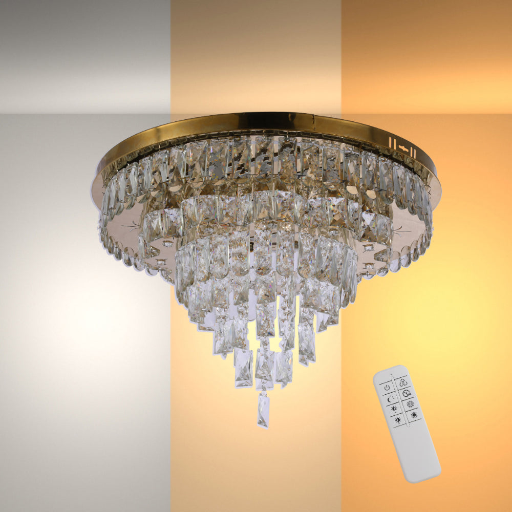 Three-tiered Cascading Flush Ceiling Chandelier Light with Remote Control 3 Colour D600mm