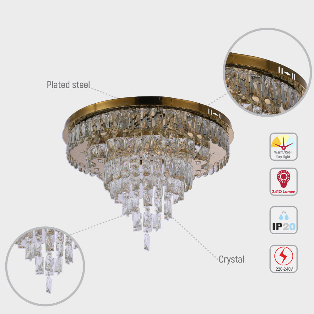 Three-tiered Cascading Flush Ceiling Chandelier Light with Remote Control 3 Colour D600mm