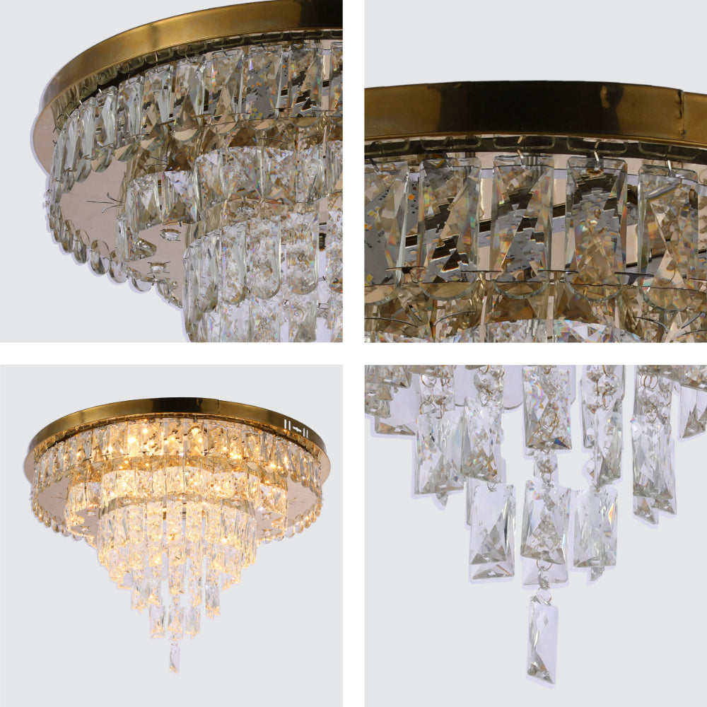 Three-tiered Cascading Flush Ceiling Chandelier Light with Remote Control 3 Colour D600mm