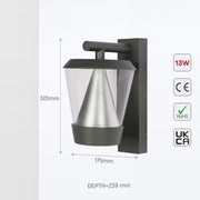Tiany LED Outdoor Lantern Wall Light 13W 4000K 9