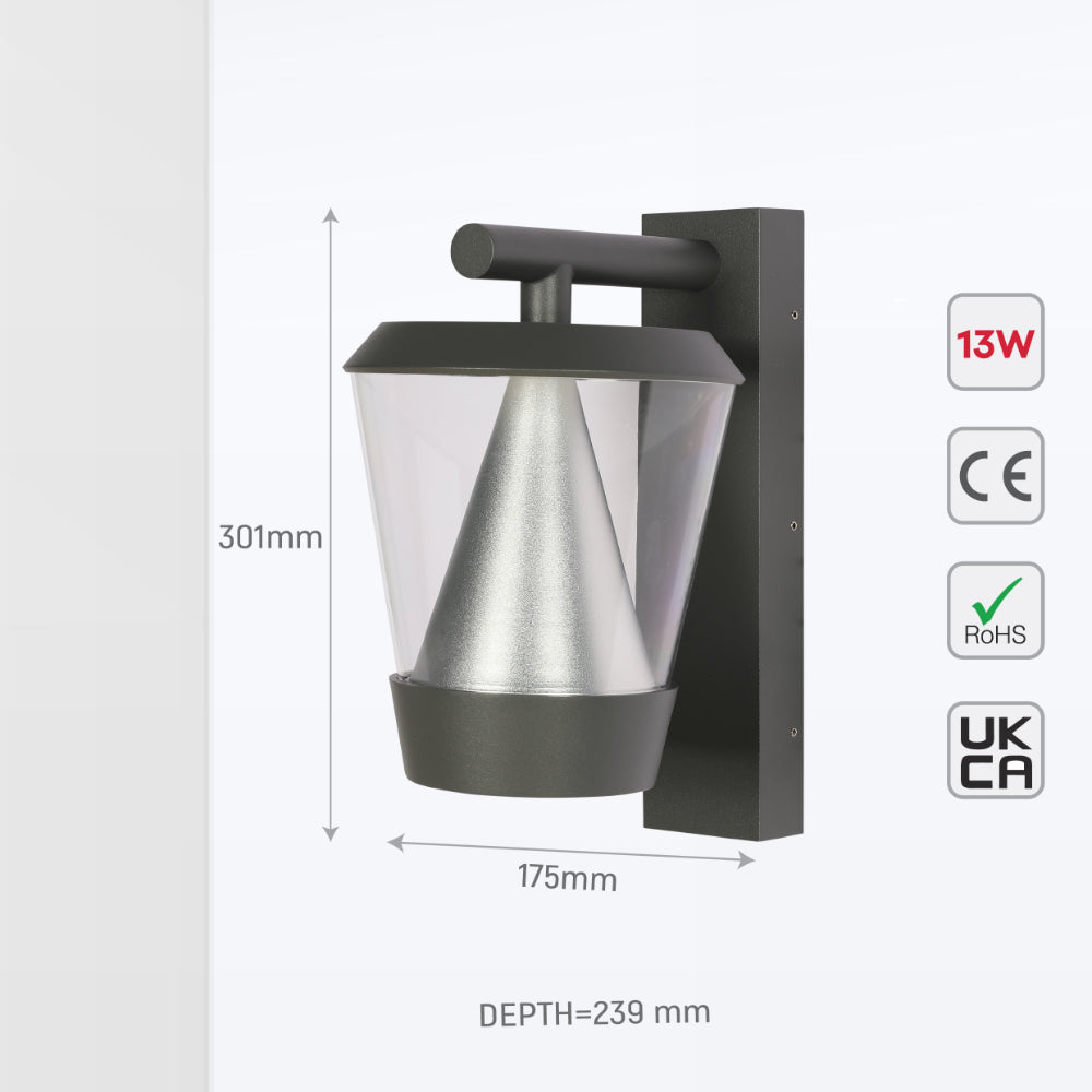 Tiany LED Outdoor Lantern Wall Light 13W 4000K 9