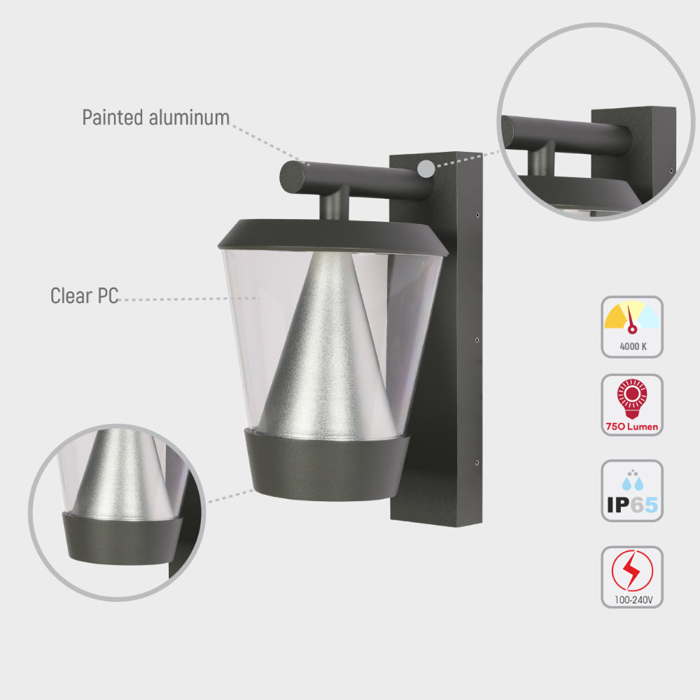 Tiany LED Outdoor Lantern Wall Light 13W 4000K 11