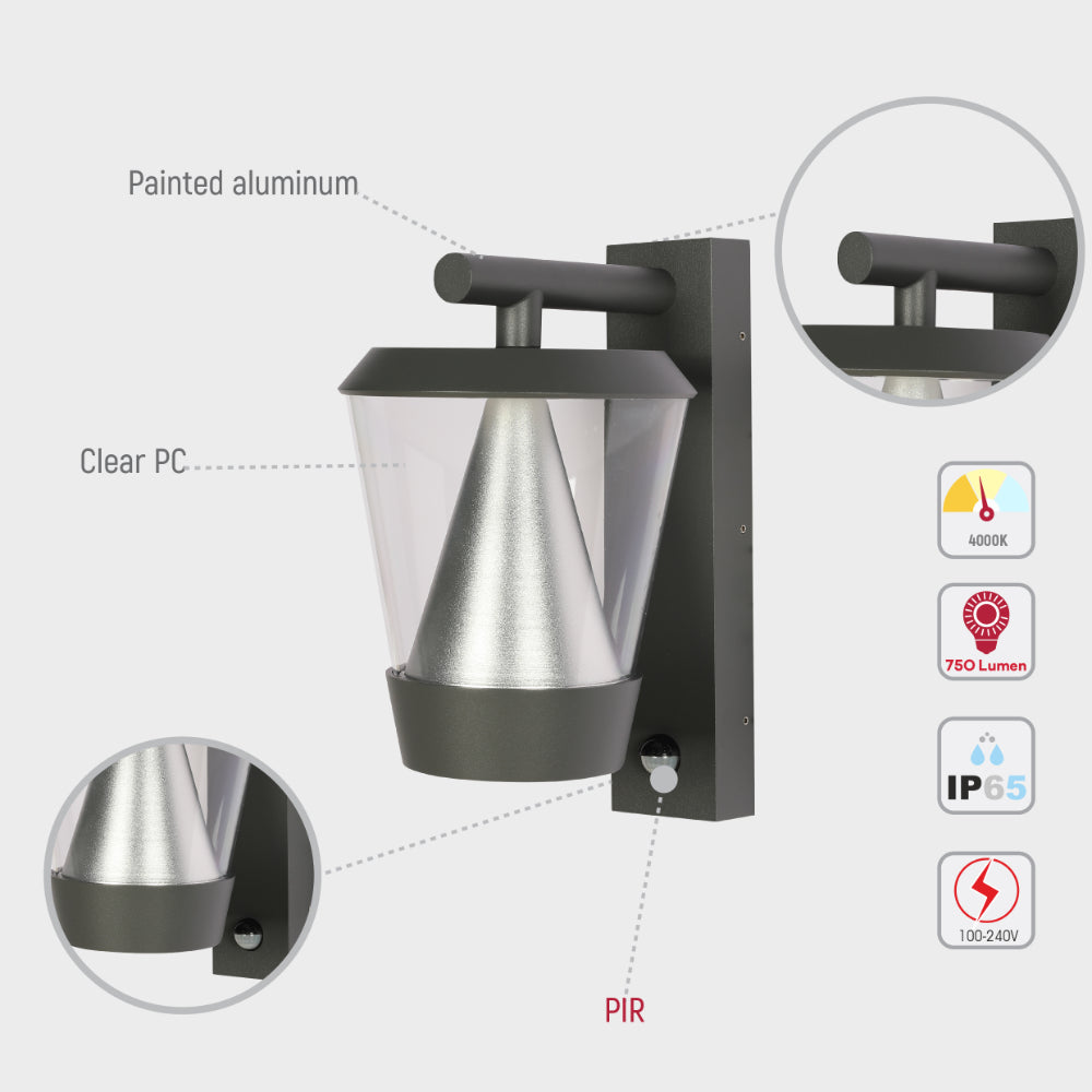 Tiany LED Outdoor Lantern Wall Light 13W 4000K 12