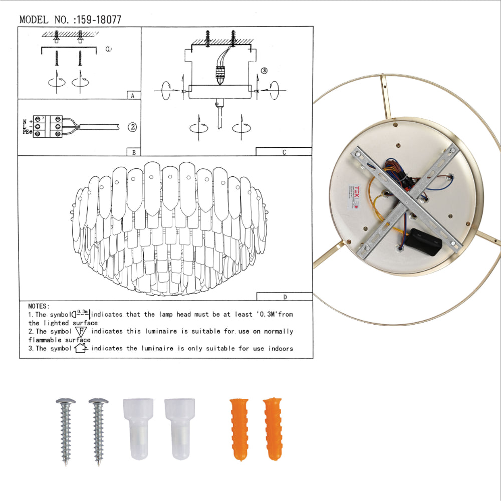 User manual for Tiered Flush Chandelier Ceiling Light with Smoky and Clear Crystals | TEKLED 159-18077