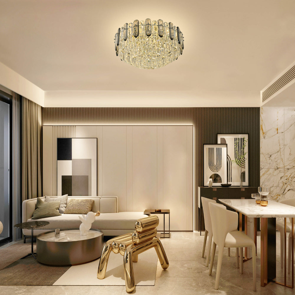 Interior application of Tiered Flush Chandelier Ceiling Light with Smoky and Clear Crystals | TEKLED 159-18077