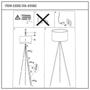 Assembly instructions for a modern floor lamp. The image shows a breakdown of the parts needed to build it.