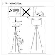 Diagram showing the assembly of a floor lamp with a shade. The design features a tripod base made from multiple lengths of wood.