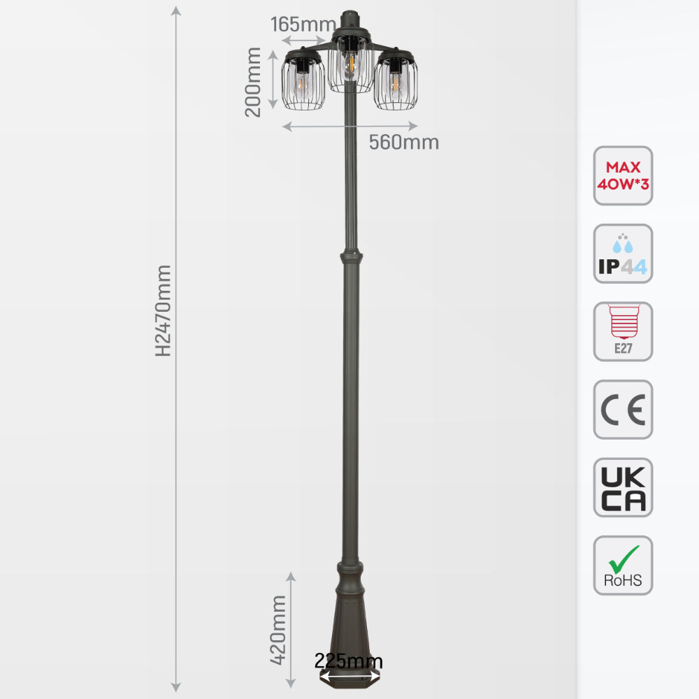 Tuela Outdoor Garden Pathway Lamp Post Top 3 Light Dark Grey 5