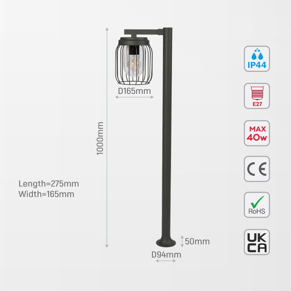 Tuela Outdoor Pathway Bollard Lawn Light E27 Dark Grey 5