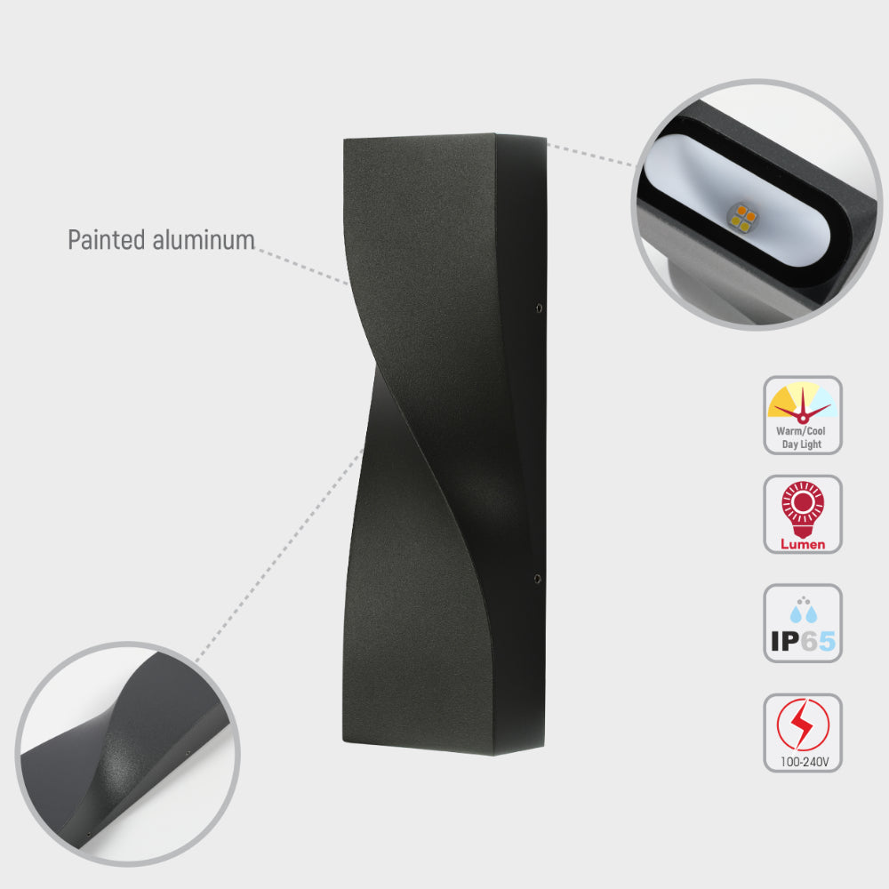 Twist Up and Down LED Outdoor Wall Light 3000K/4000K/6500K 11W 6