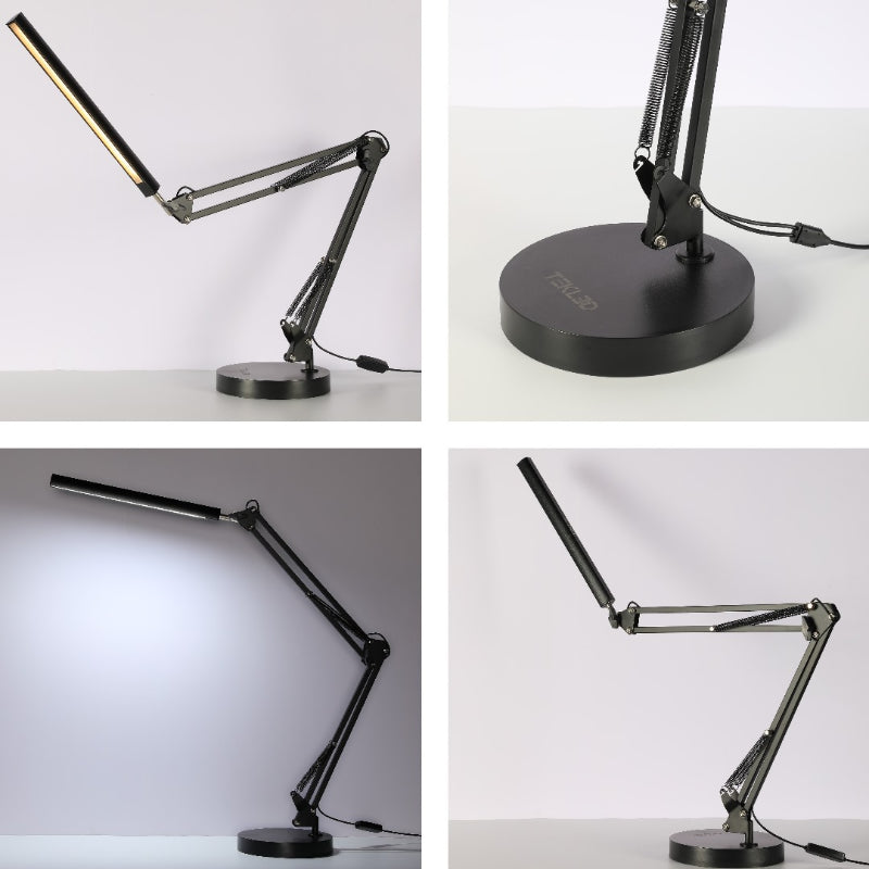 Long arm desk lamp with universal base