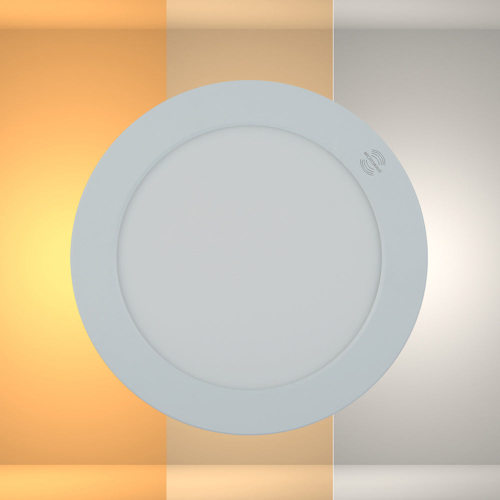 Universal Downlight LED Round Panel Light with Built-in Microwave Sensor 3000-6000K Warm White Cool Daylight 18